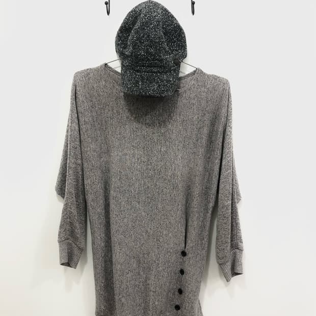 soft gray batwing button top