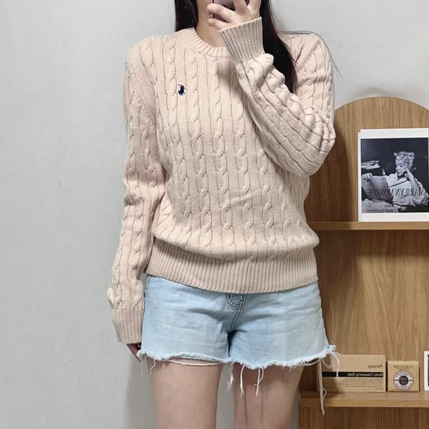 [정품] 폴로 살구 / 네이비포니 꽈배기 니트 [ M ]