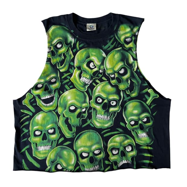 빈티지 00s Liquid Blue Skull Pile 슬리브리스