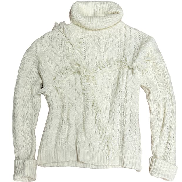 화이트 언발란스 프린지 니트