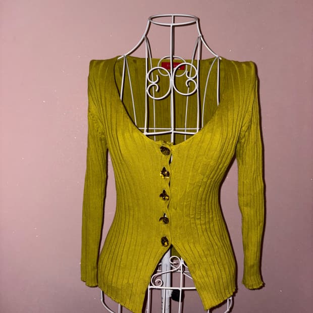 일본 빈티지 올리브 큐빅 가디건