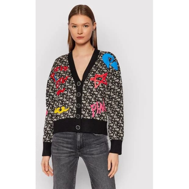 핑코 PINKO 그래피티 로고 자카드 가디건