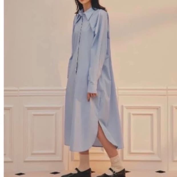 아비에무아 볼레로 레이어드 셔츠 원피스 블루