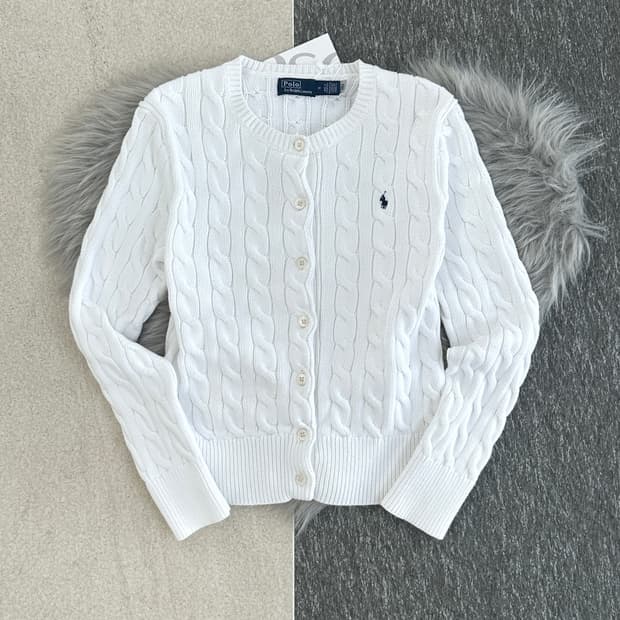 폴로 랄프로렌 화이트 케이블 니트 가디건 