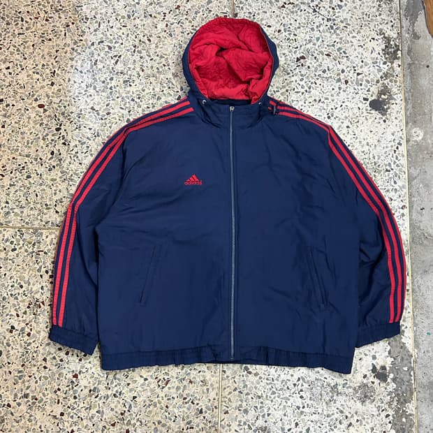 아디다스(Adidas) 네이비 남빨 올드스쿨 삼선 바람막이 자켓