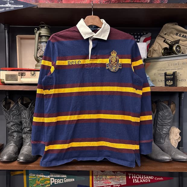 90s 폴로 랄프로렌 크라운 크레스트 스트라이프 럭비셔츠 N929