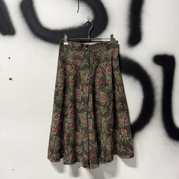VTG 빈티지 재패니즈 오리엔탈 자카드 풀 패턴 와이드 쇼트 팬츠