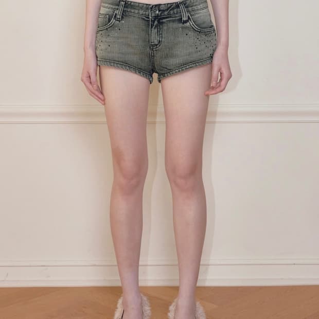 보헤미안서울 JEWEL DENIM SHORTS, GRAY