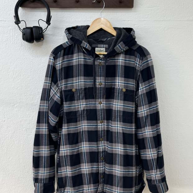 엘엘빈 플리스 체크 후드 자켓