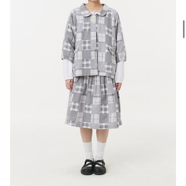 오헤시오 패치워크 체크 미디스커트