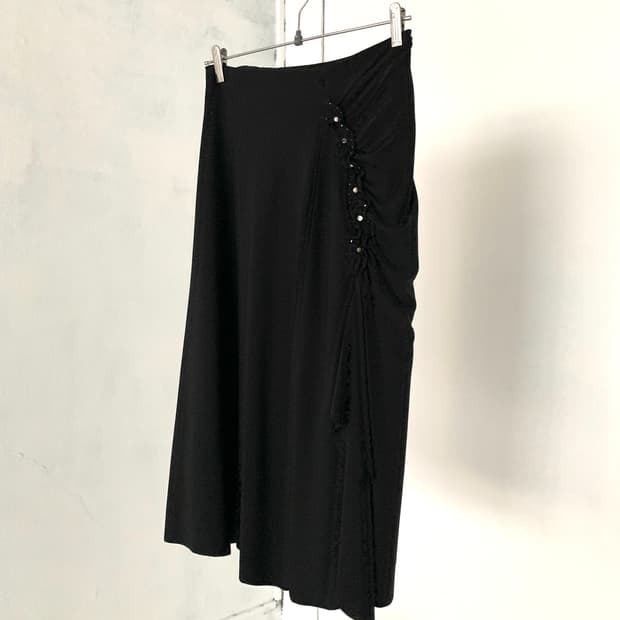 Black Shirring Detail Layered point Long