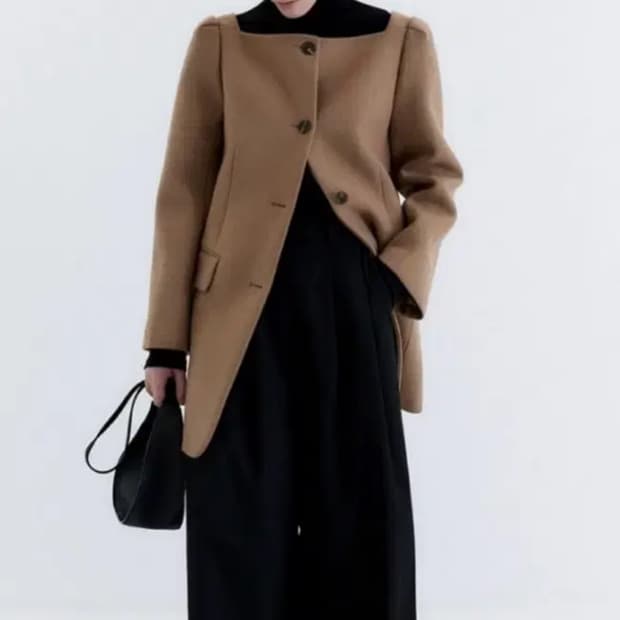 오르 퍼프 스퀘어넥 울자켓 카멜, 네이비 s