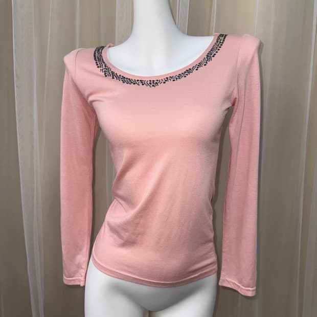  Bead Tee 핑크 비즈 긴팔티