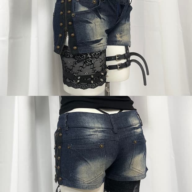 zipper denim short pants