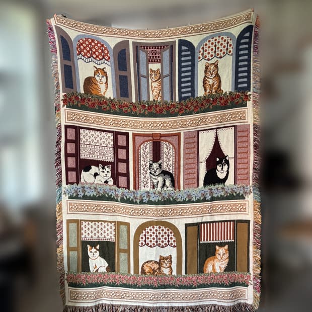 고양이 태피스트리 러그 자수 블랭킷 빈티지