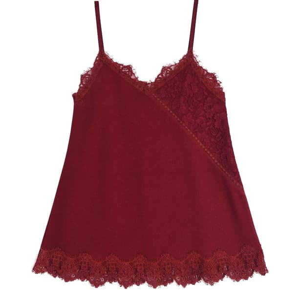 Cotton Long Lace Slip (Red)