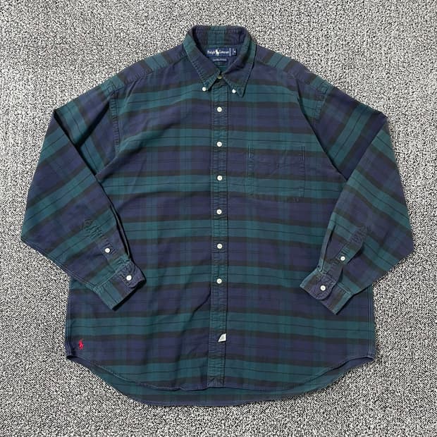 빈티지9. 폴로랄프로렌 올드스쿨 빅 옥스포드 셔츠 그린 체크 폴로셔츠
