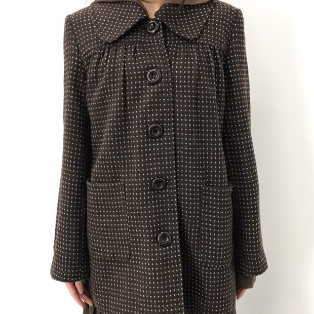 LEMIORE Brown Dotted Wool-Blend Coat