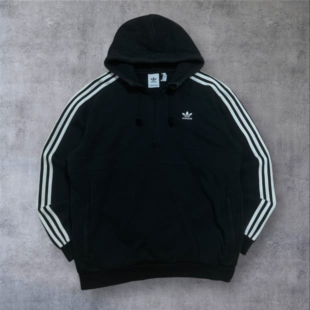 아디다스 오리지날 스몰 로고 사이드 라인 하프 집업 후드티