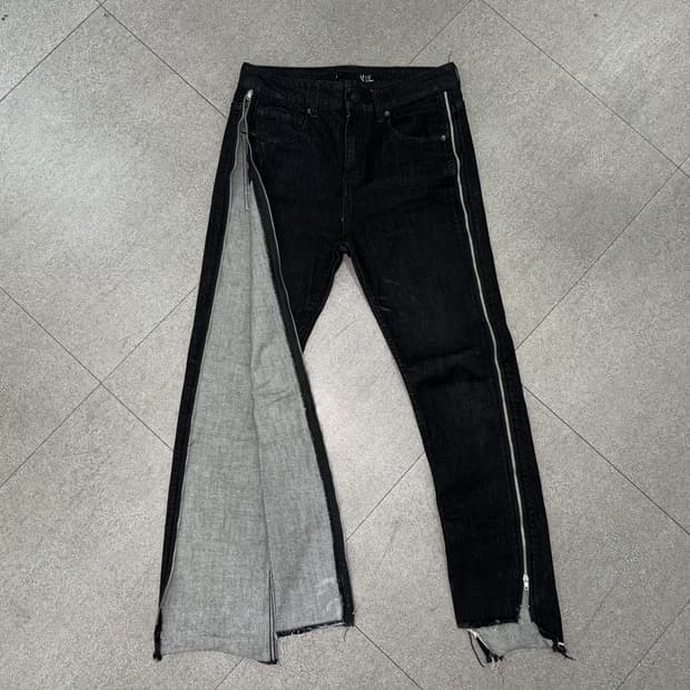 사이드 지퍼 스플릿 데님 진