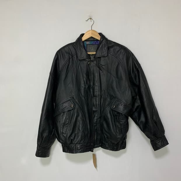 빈티지 블랙 양가죽 리얼레더 봄버 자켓 52사이즈 남녀공용 빈티지