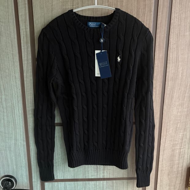 새상품(S)폴로 랄프로렌 자수로고 케이블 니트 블랙