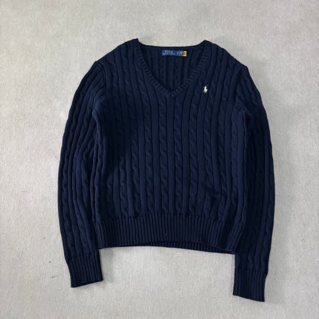 W100 폴로랄프로렌 신형라벨 꽈배기 브이넥 니트