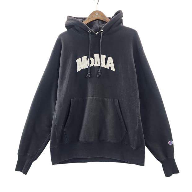 [L] 챔피온 x MOMA 리버스 위브 후드 블랙