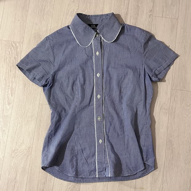 RAIE PADOU 레이스 체크 반소매 셔츠 블라우스