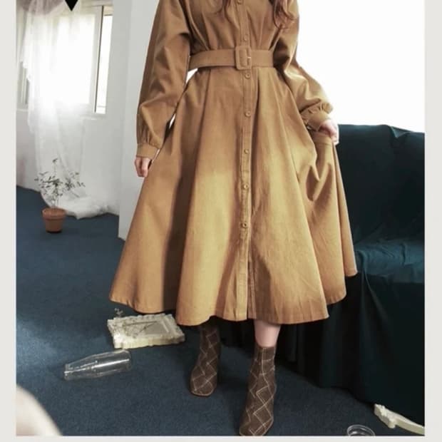 레트로문 코듀로이 벨티드 원피스