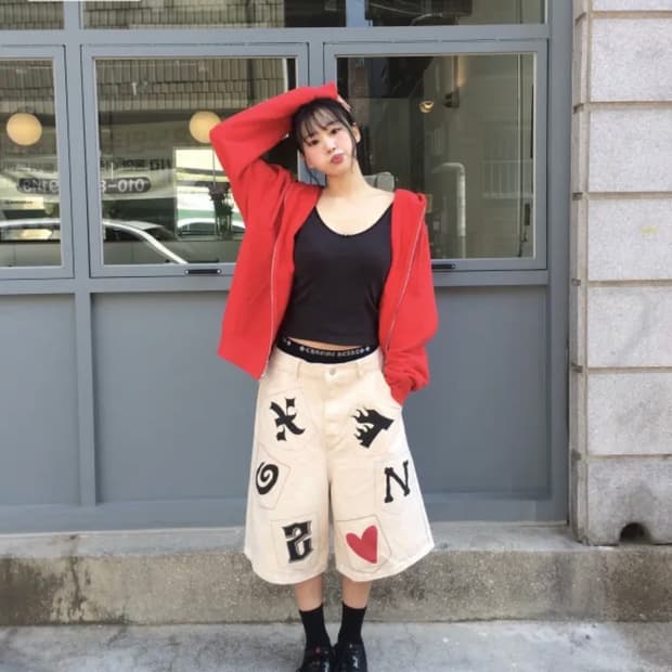 엑스톤즈 XP280 카보니 스티치 버뮤다 데님 팬츠 (CREAM)