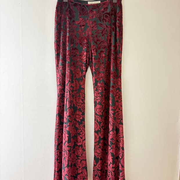 플레어 버건디 벨루어 팬츠