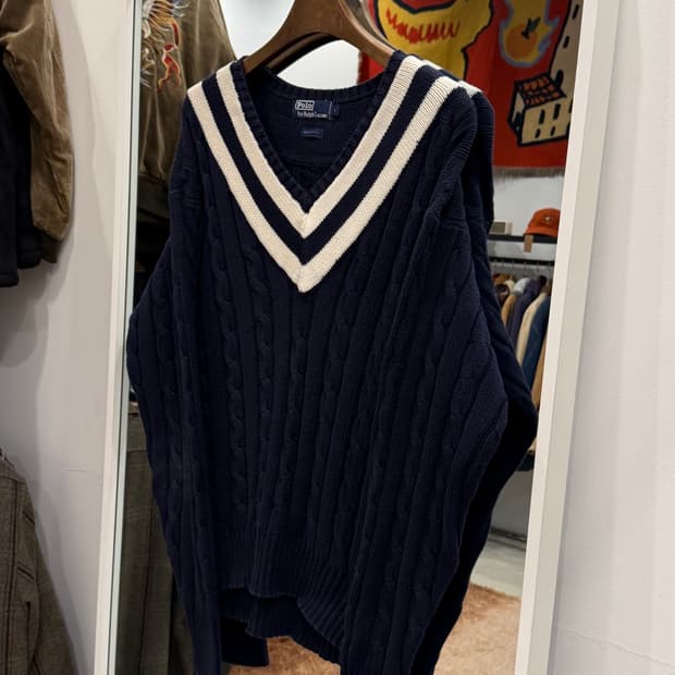 90-00s Polo ralph lauren 테니스 케이블 브이넥 니트