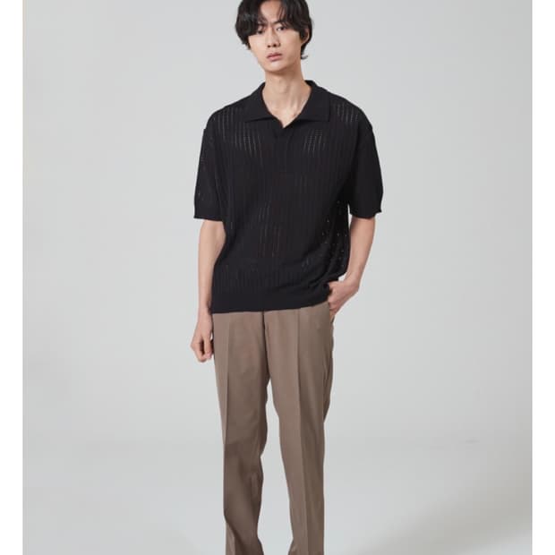 블론드나인 오픈 카라 펀칭 니트 그린 2XL