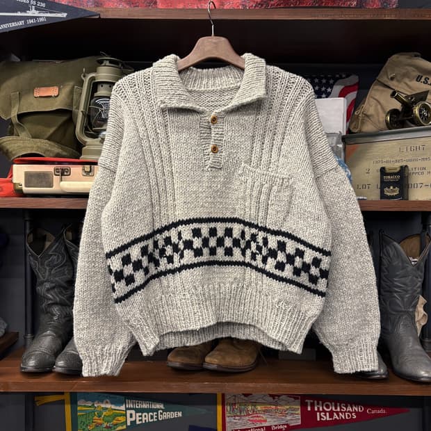 핸드메이드 체커보드 버튼카라 보카시 울 니트 스웨터 N561