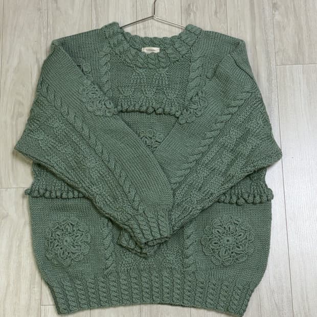 민트 꽃무늬 케이블 빈티지 니트