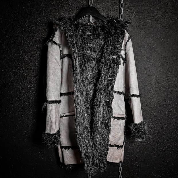 Black & gray fur patchwork Vkei coat