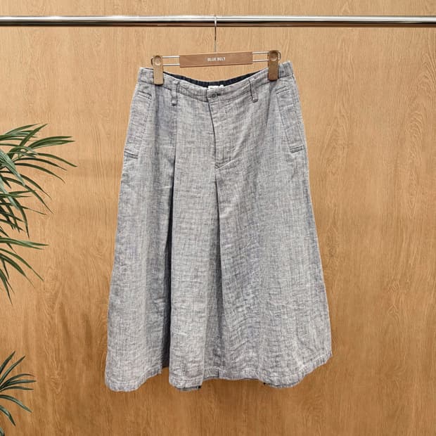 이세이미야케 플랜테이션 린넨 롱 스커트 투 턱 디테일 A라인 그레이