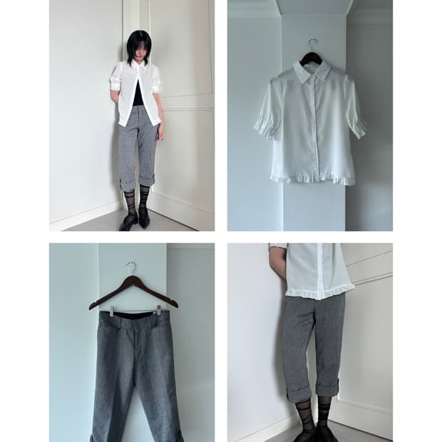 Grey Herringbone Capri Pants/빈티지 카프리 팬츠
