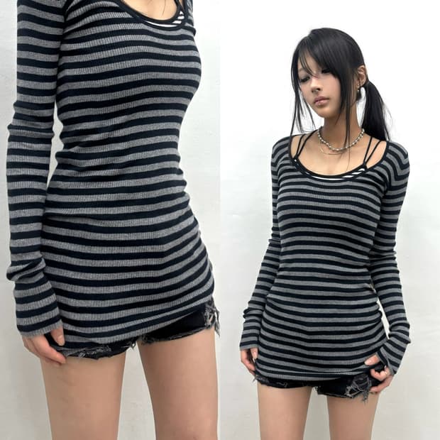 Nine stripe slim fit top