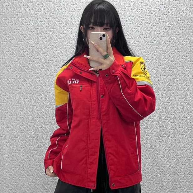 빈티지 페라리 올드스쿨 모터사이클 레이싱 바이커 자켓 L C10073