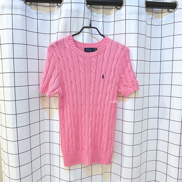 폴로 핑크 반팔 니트
