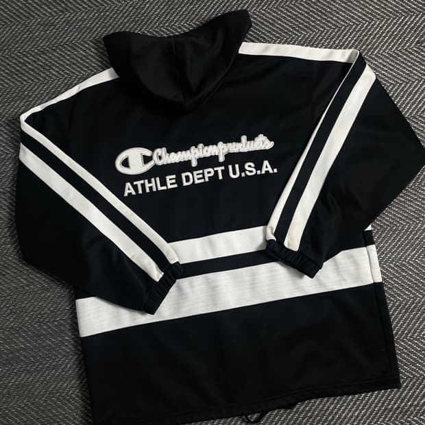 90s 챔피온 올드스쿨 스펠아웃 빅로고 후드 트랙탑 자켓 y 3596