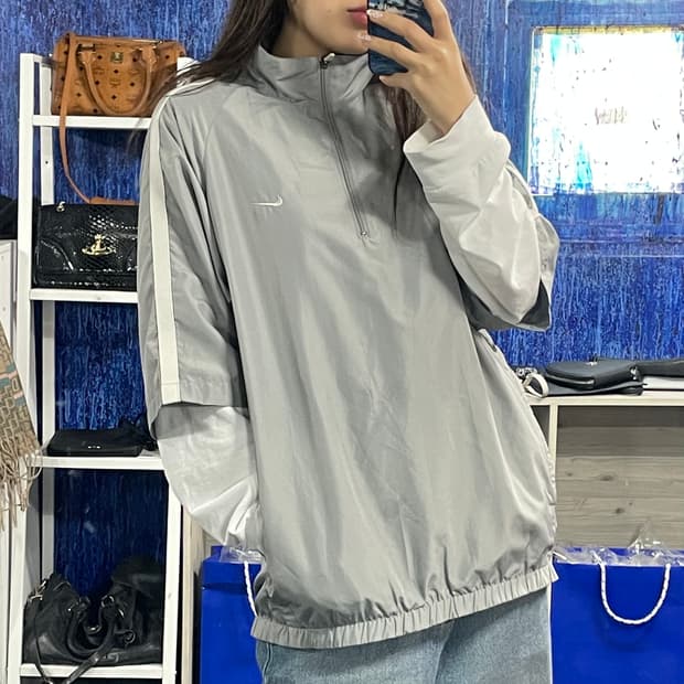 나이키 회색 반팔 아노락 L