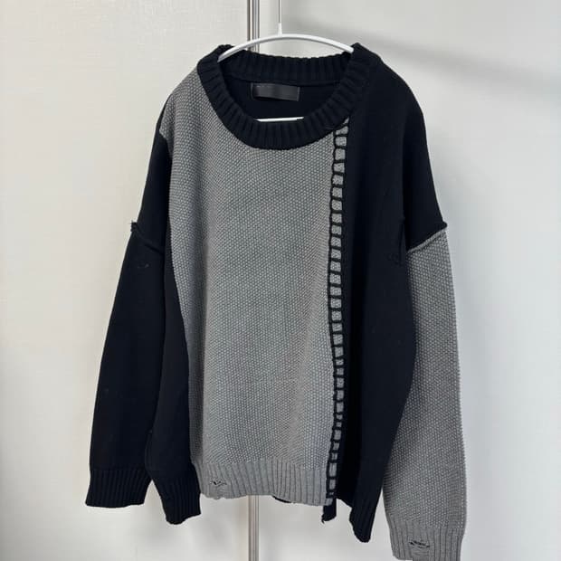 그런지 그레이 배색 오버사이즈 풀오버