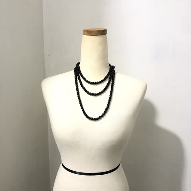 빈티지 블랙 비즈 레이어드 롱목걸이 오리엔탈 갸루 펑크 긱시크