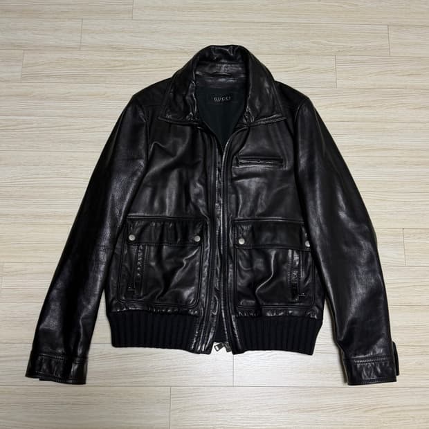 구찌 by 톰포드 블랙 램스킨 레더 자켓 50