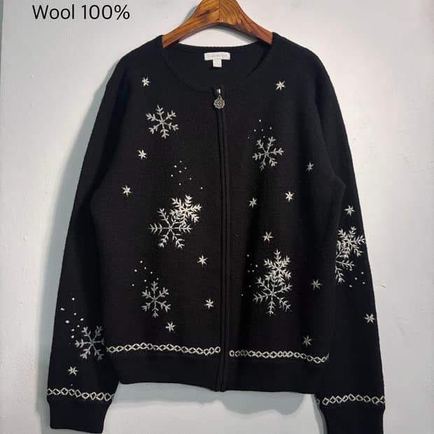울 100% 눈송이 니트집업 wool 100%