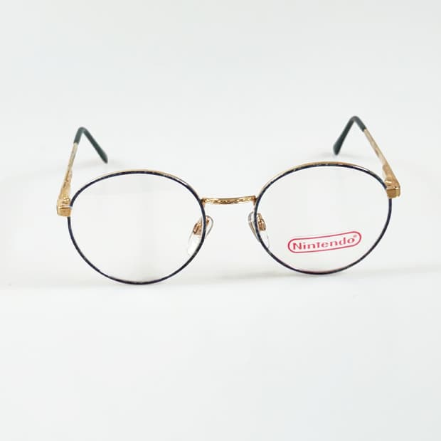 80s NINTENDO 골드 블루 마블 라운드 프레임 빈티지 안경