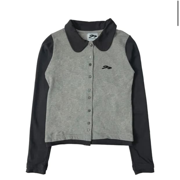 탄산 둥근카라 배색 가디건 그레이